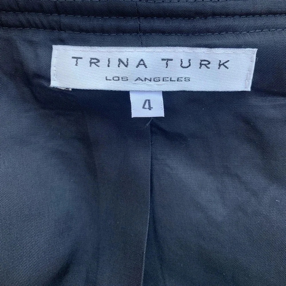 Trina Turk Women’s Black Diamond Pattern Tweed Blazer Velvet Bow Detail Size 4 - Picture 6 of 7